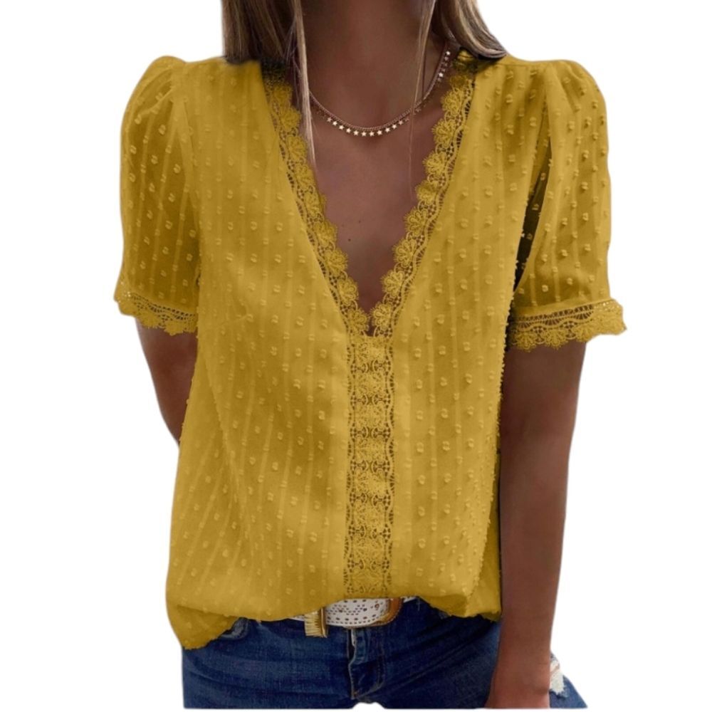 Women's Summer Tunic Tops V Neck Lace Crochet Flowy Casual Blouse - NWOT